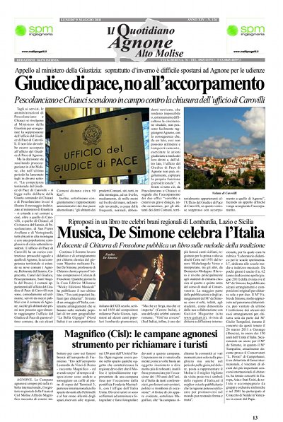 Articolo 9 maggio 2011_Tre Canti popolari Italiani di Fabio de Simone